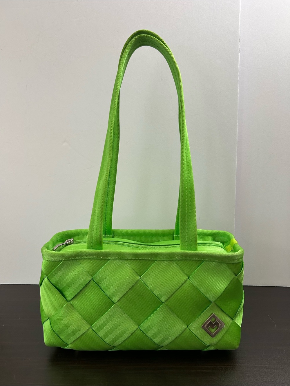 Maggie Bags - Lime Green Woven Seatbelt Shoulder Bag